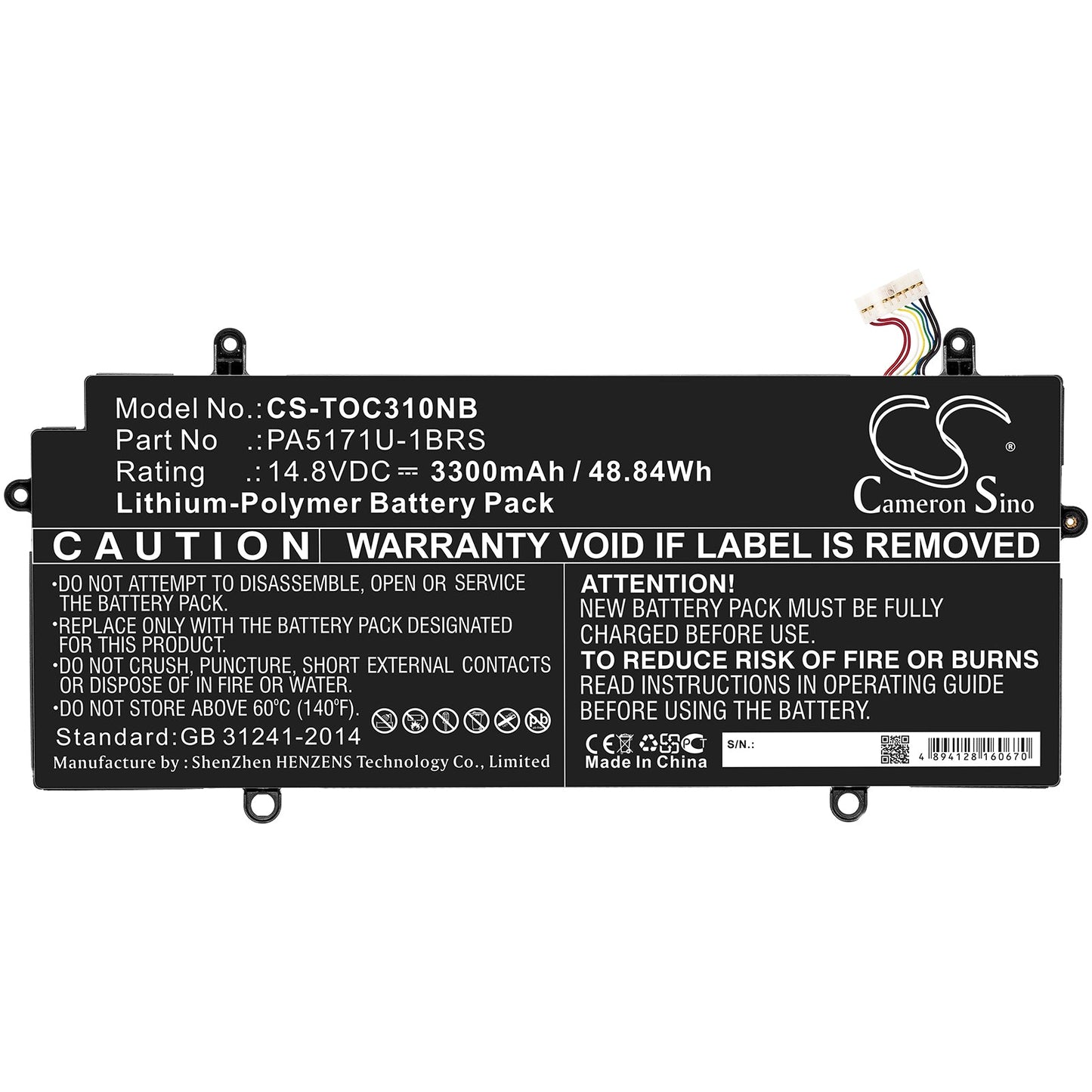 Replacement Battery for Toshiba  CB30-102 – Notebook, Laptop – 3300mAh / 48.84Wh / 14.8V