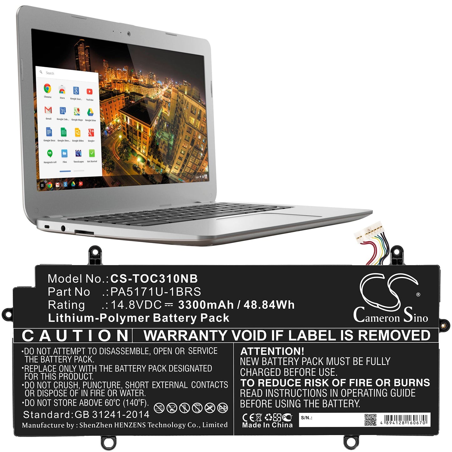 Replacement Battery for Toshiba  CB30-102 – Notebook, Laptop – 3300mAh / 48.84Wh / 14.8V