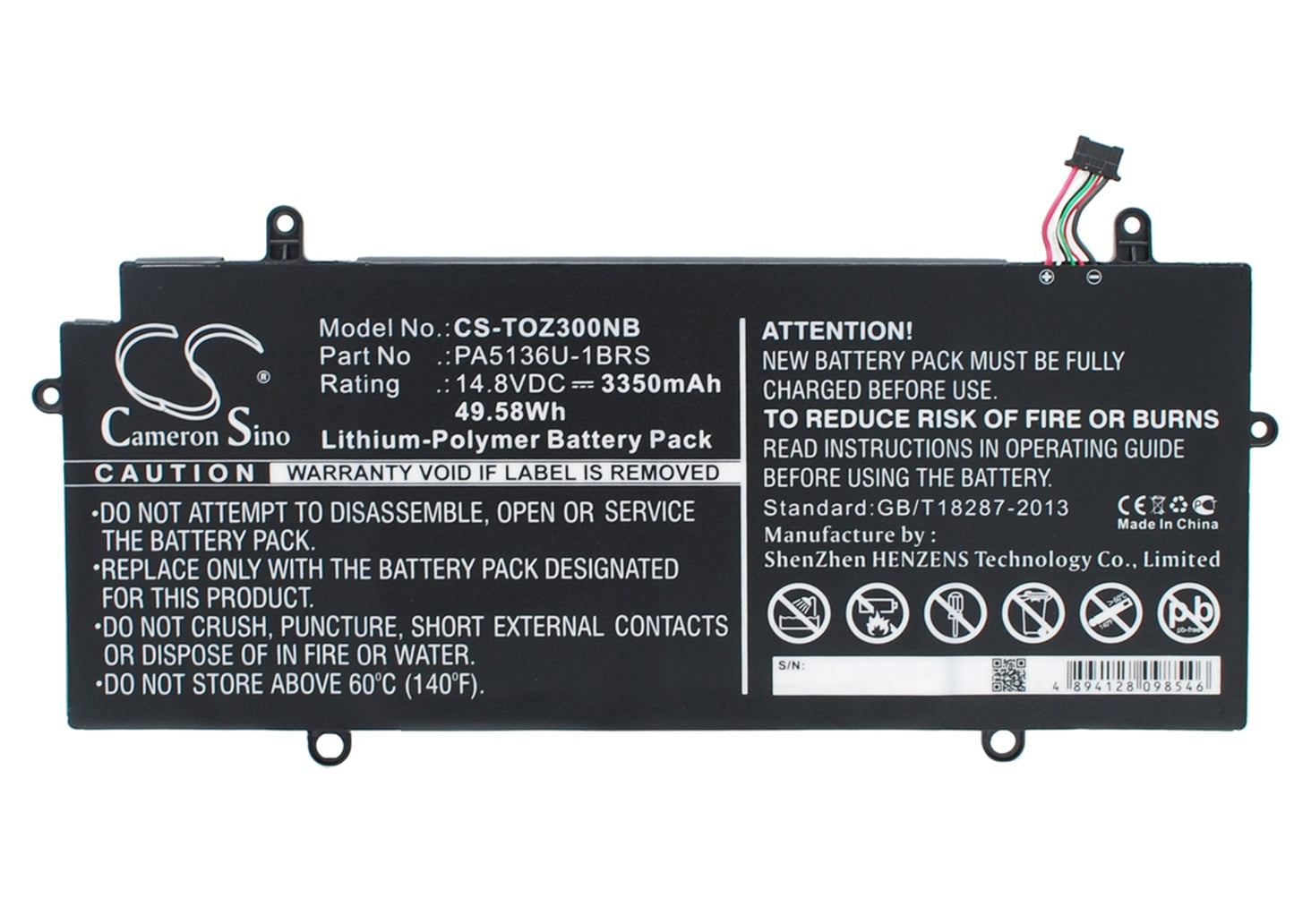 Replacement Battery for Toshiba  Portage Z30-A-1EI – Notebook, Laptop – 3350mAh / 49.58Wh / 14.8V