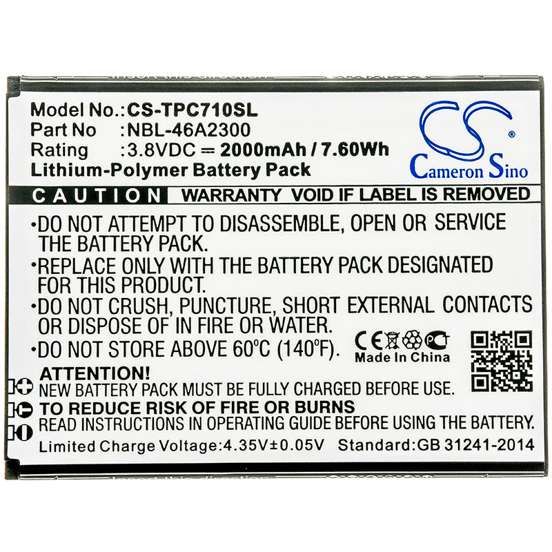 Replacement Battery for Neffos C7a – Mobile, SmartPhone – 2000mAh / 7.60Wh / 3.8V