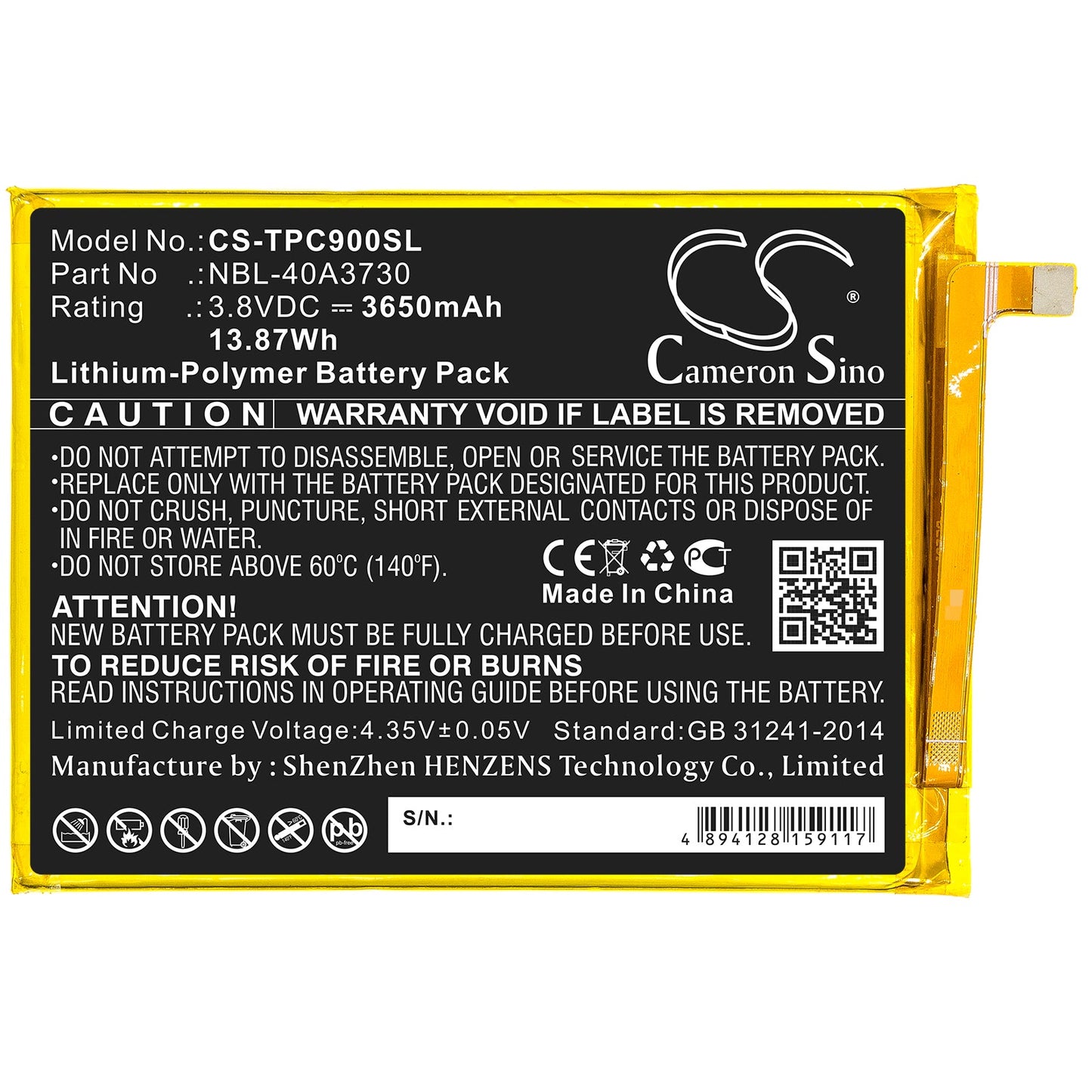 Replacement Battery for TP-Link  Neffos C9 – Mobile, SmartPhone – 3650mAh / 13.87Wh / 3.8V