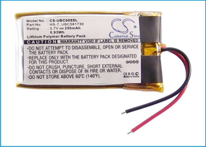 Replacement Battery for Ultralife  UBC005 – Wireless Headset – 250mAh / 3.7V