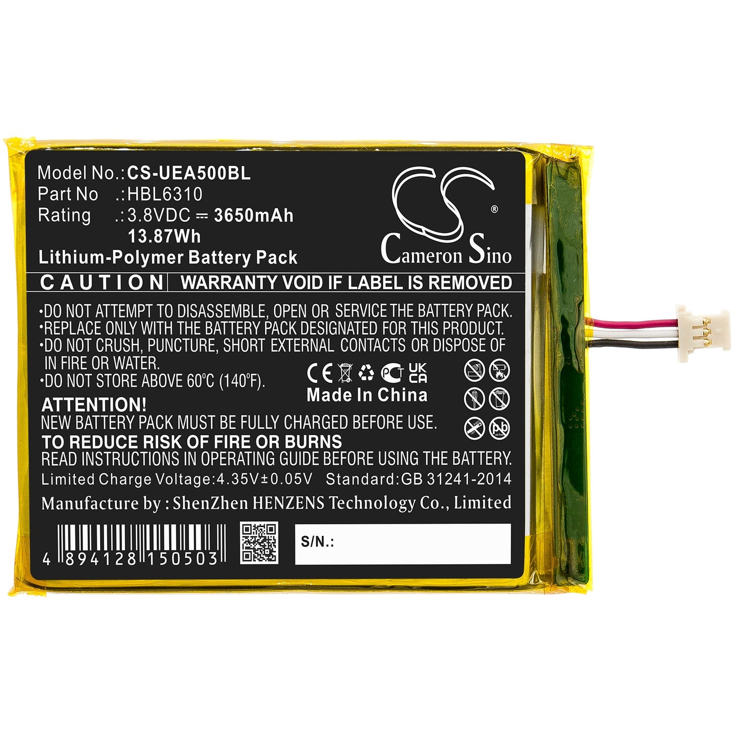 Replacement Battery for Urovo  i6310 – Barcode Scanner – 3650mAh / 13.87Wh / 3.8V