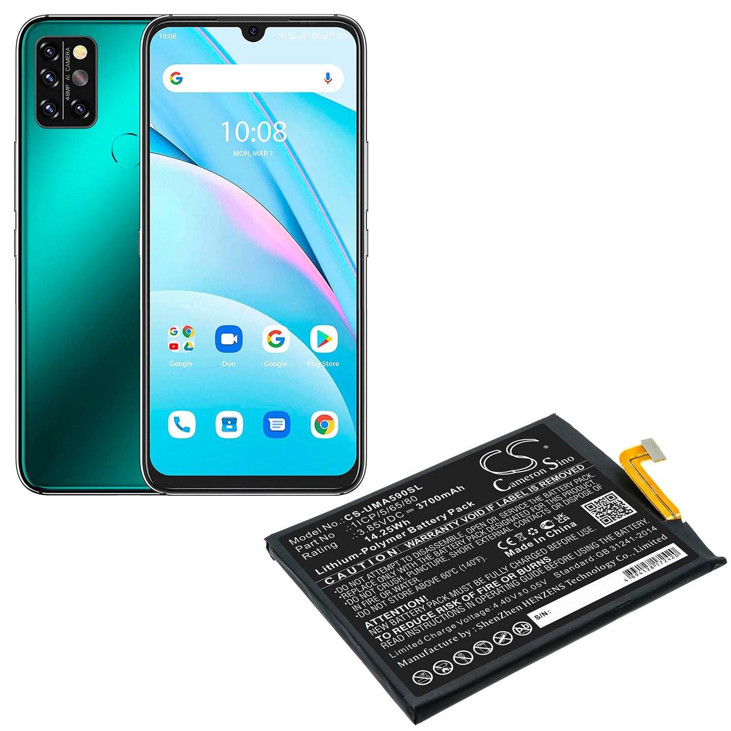 Replacement Battery for UMI  UMIDIGI A9 Pro – Mobile, SmartPhone – 3700mAh / 14.25Wh / 3.85V