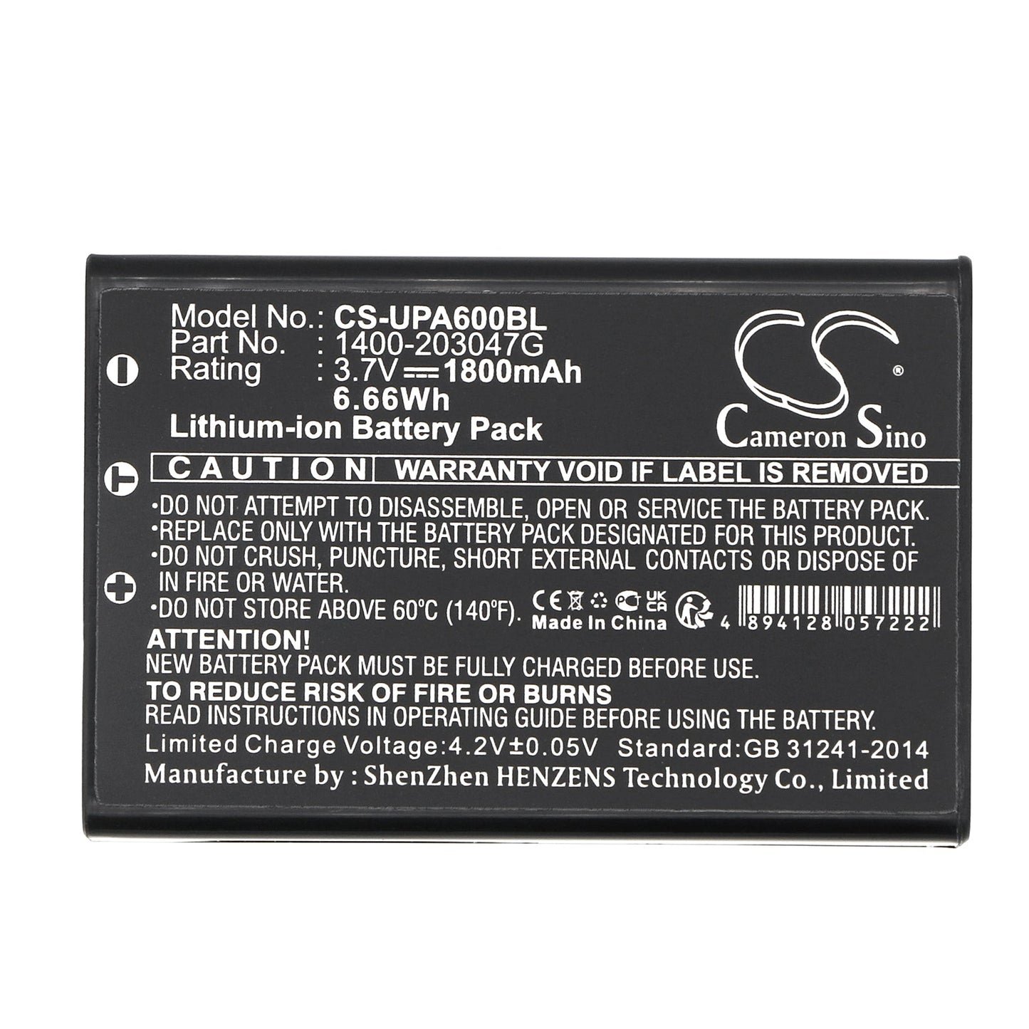 Replacement Battery for Unitech  HT6000 – Barcode Scanner – 1800mAh / 6.66Wh / 3.7V