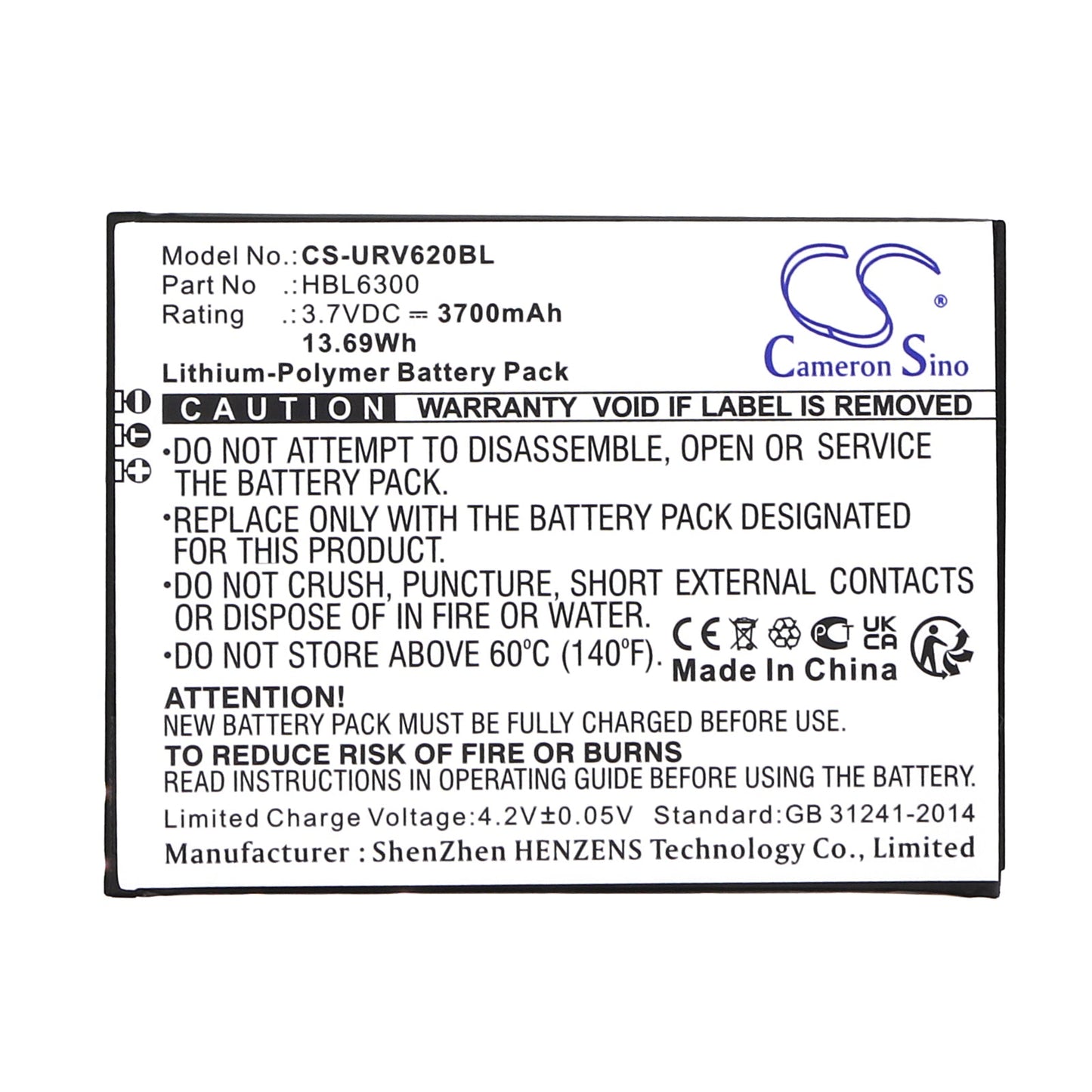 Replacement Battery for Urovo  i6200 – Barcode Scanner – 3700mAh / 13.69Wh / 3.7V