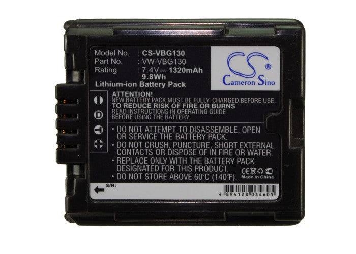 Replacement Battery for Panasonic AG-HMC151 – Camera – 1320mAh / 9.77Wh / 7.4V