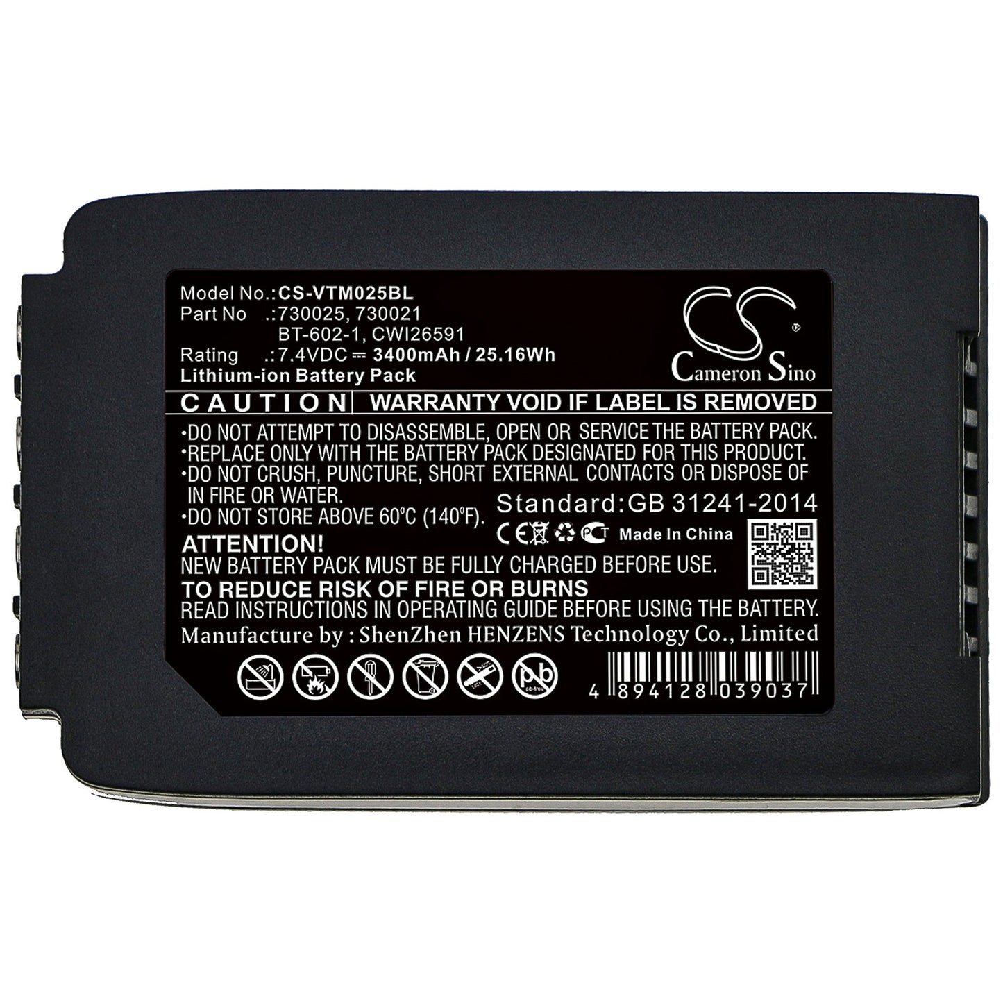 Replacement Battery for Vocollect Talkman T2 – Barcode Scanner – 3400mAh / 25.16Wh / 7.4V