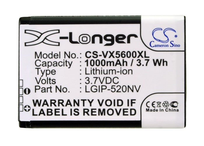 Replacement Battery for Verizon  Cosmos Touch VN270 – Mobile, SmartPhone – 1000mAh / 3.7V