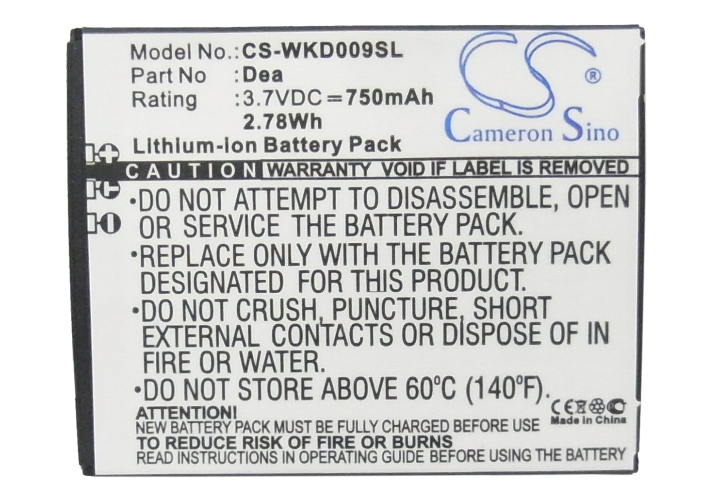 Replacement Battery for Wiko DEA – Mobile, SmartPhone – 750mAh / 2.78Wh / 3.7V