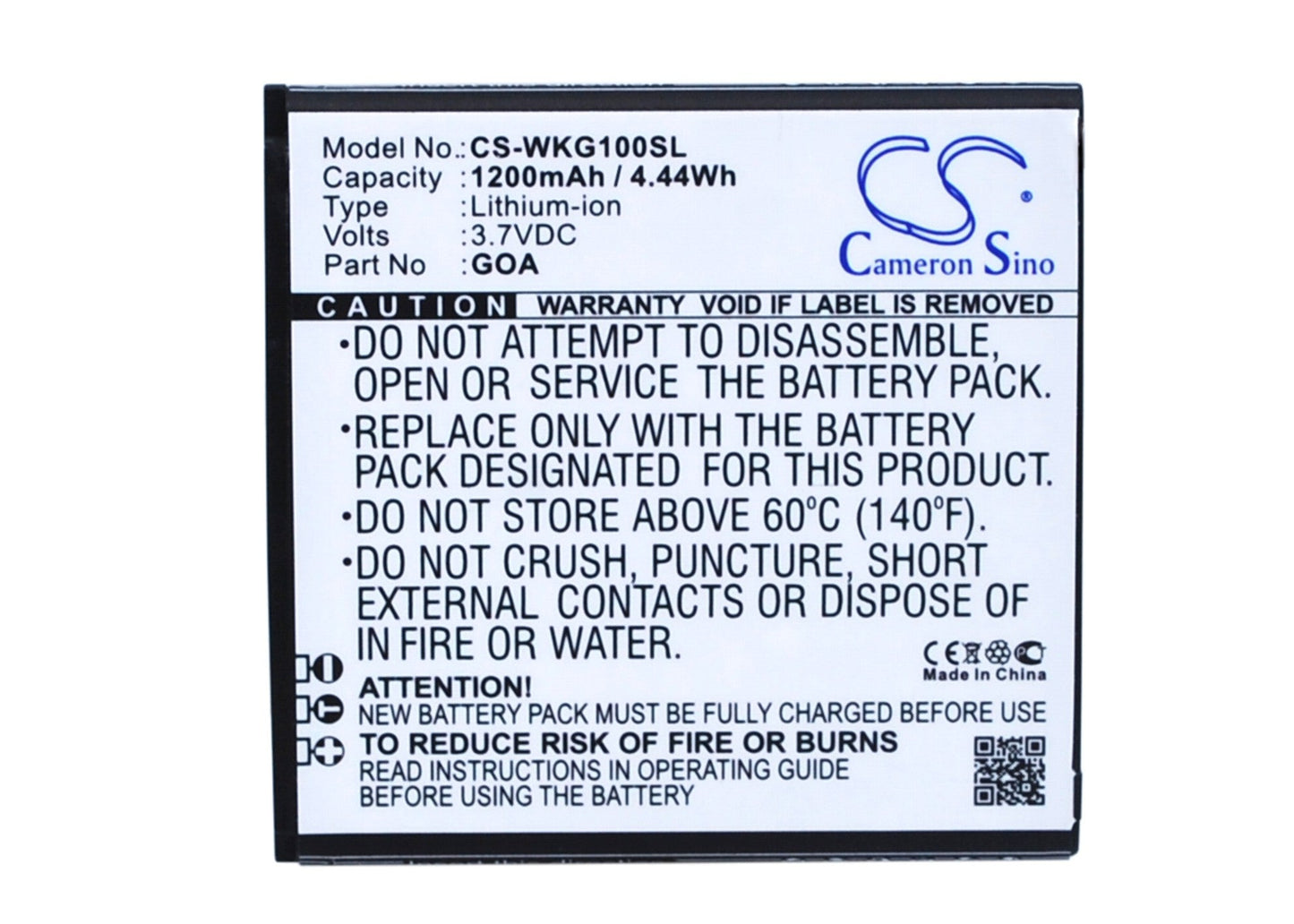 Replacement Battery for WIKO 9662 – Mobile, SmartPhone – 1200mAh / 4.44Wh / 3.7V