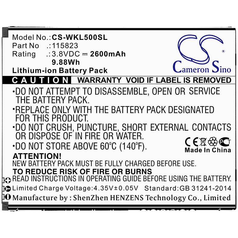 Replacement Battery for Wiko Lenny 5 – Mobile, SmartPhone – 2600mAh / 9.88Wh / 3.8V