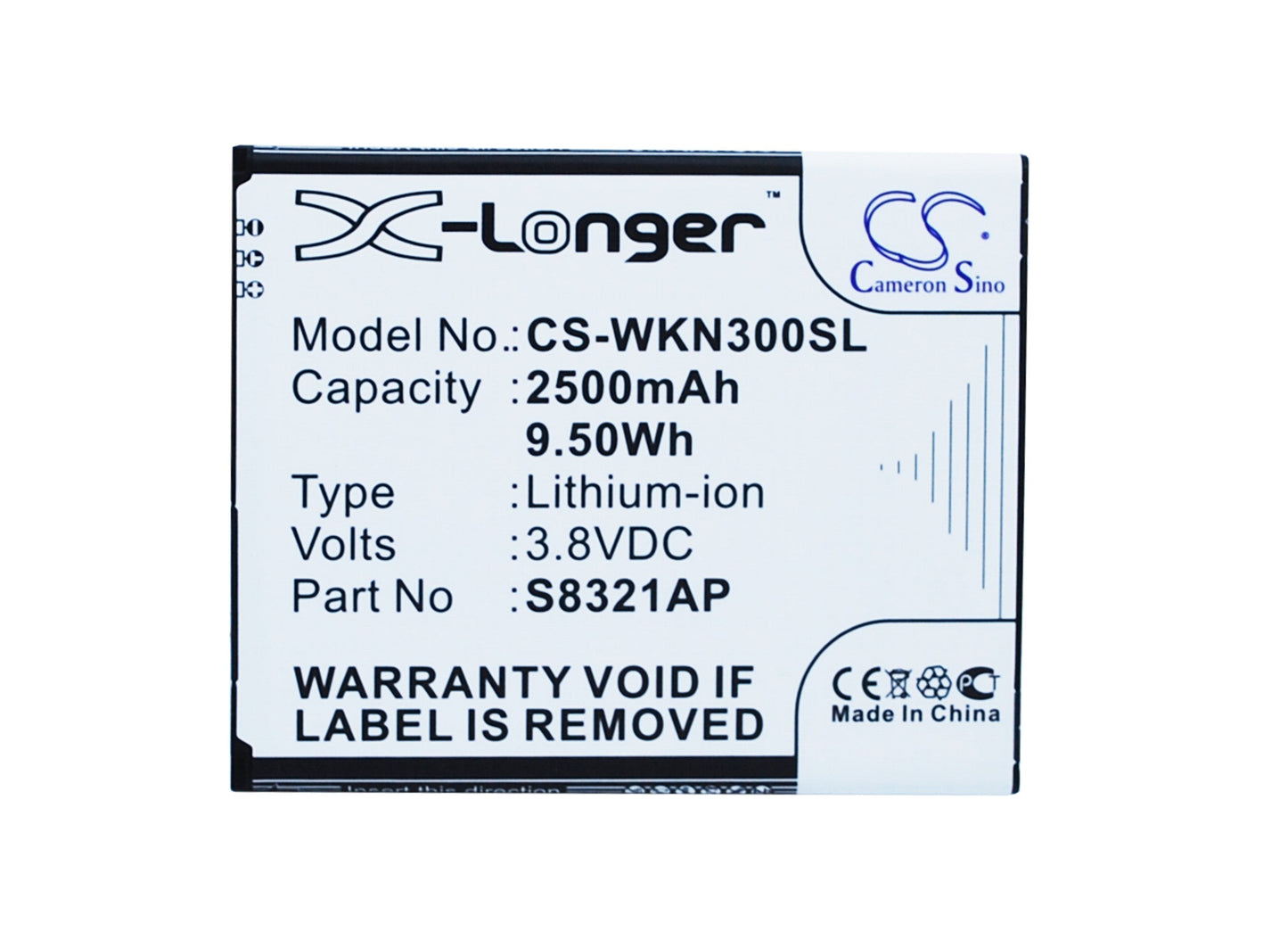 Replacement Battery for Wiko N300 – Mobile, SmartPhone – 2500mAh / 9.50Wh / 3.8V