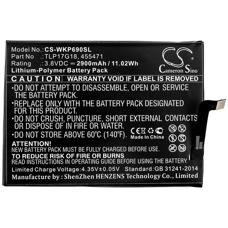 Replacement Battery for Wiko P6901 – Mobile, SmartPhone – 2900mAh / 11.02Wh / 3.8V