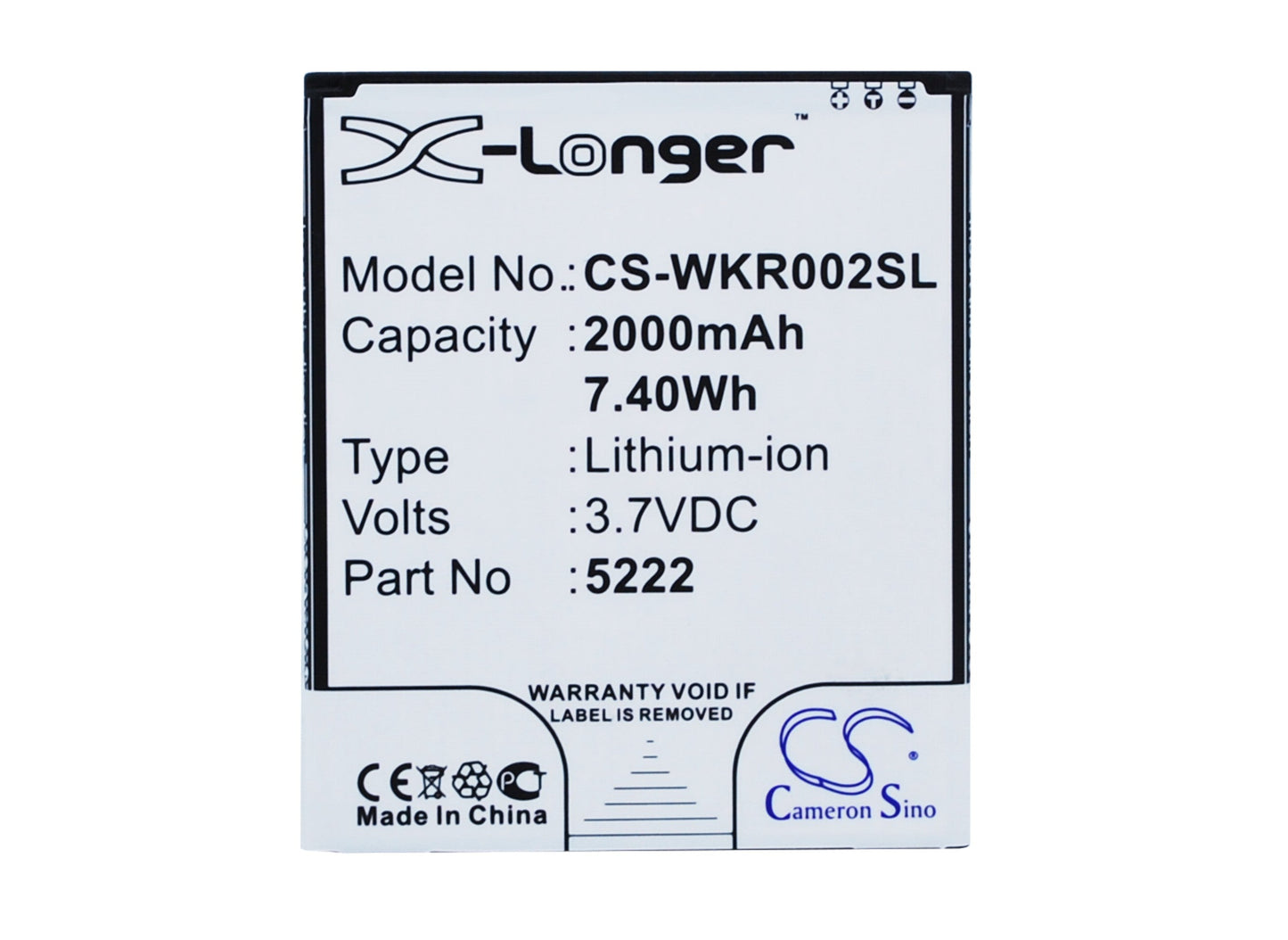 Replacement Battery for Wiko 9669 – Mobile, SmartPhone – 2000mAh / 7.40Wh / 3.7V
