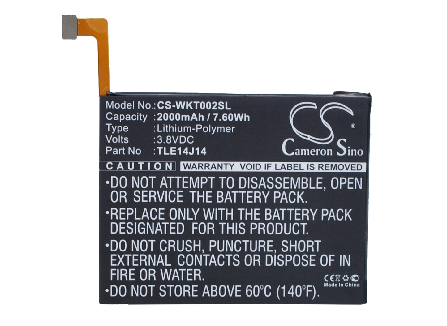 Replacement Battery for Wiko Getaway – Mobile, SmartPhone – 2000mAh / 7.60Wh / 3.8V