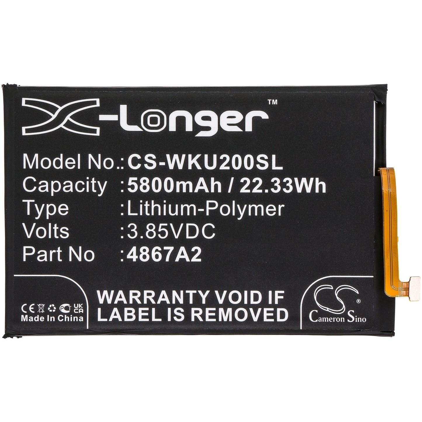 Replacement Battery for Wiko Power U20 – Mobile, SmartPhone – 5800mAh / 22.33Wh / 3.85V