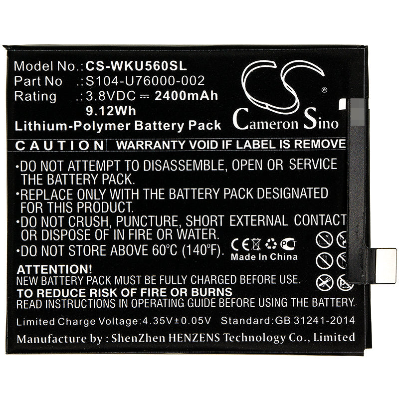 Replacement Battery for Wiko P4601 – Mobile, SmartPhone – 2400mAh / 9.12Wh / 3.8V