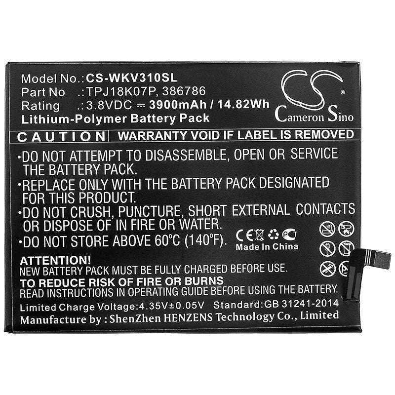 Replacement Battery for Wiko View 4 Lite – Mobile, SmartPhone – 3900mAh / 14.82Wh / 3.8V