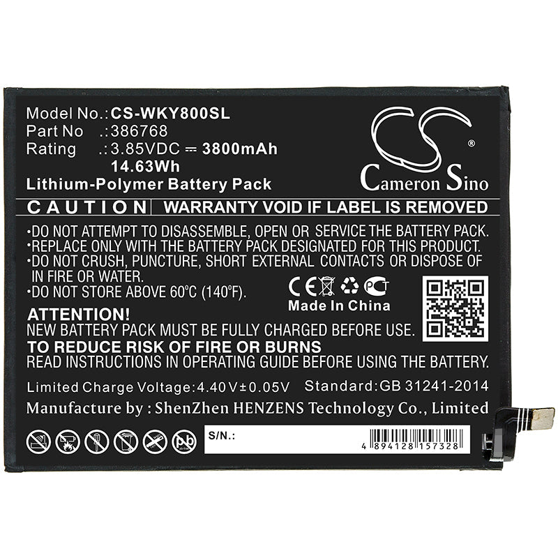 Replacement Battery for Wiko W-V720 – Mobile, SmartPhone – 3800mAh / 14.63Wh / 3.85V