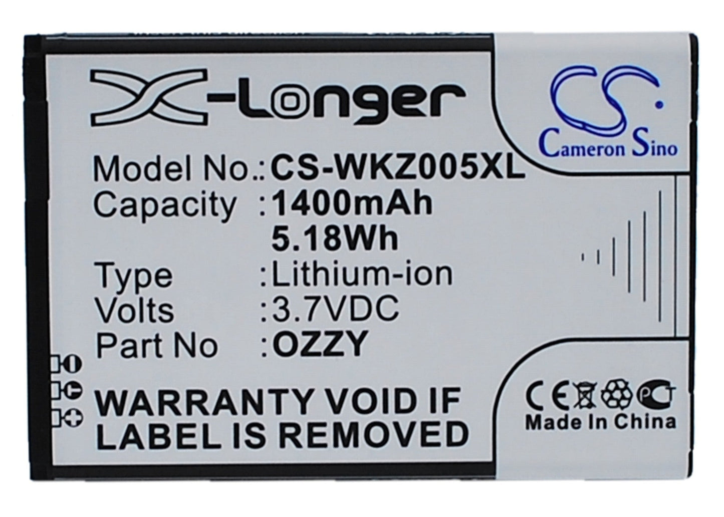Replacement Battery for Wiko Ozzy – Mobile, SmartPhone – 1400mAh / 5.18Wh / 3.7V