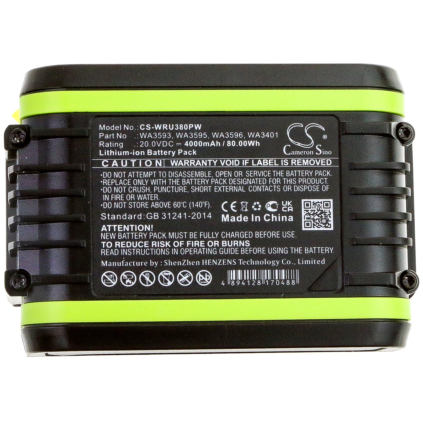 Replacement Battery for Worx WU172 – Power Tools – 4000mAh / 80.00Wh / 20.0V