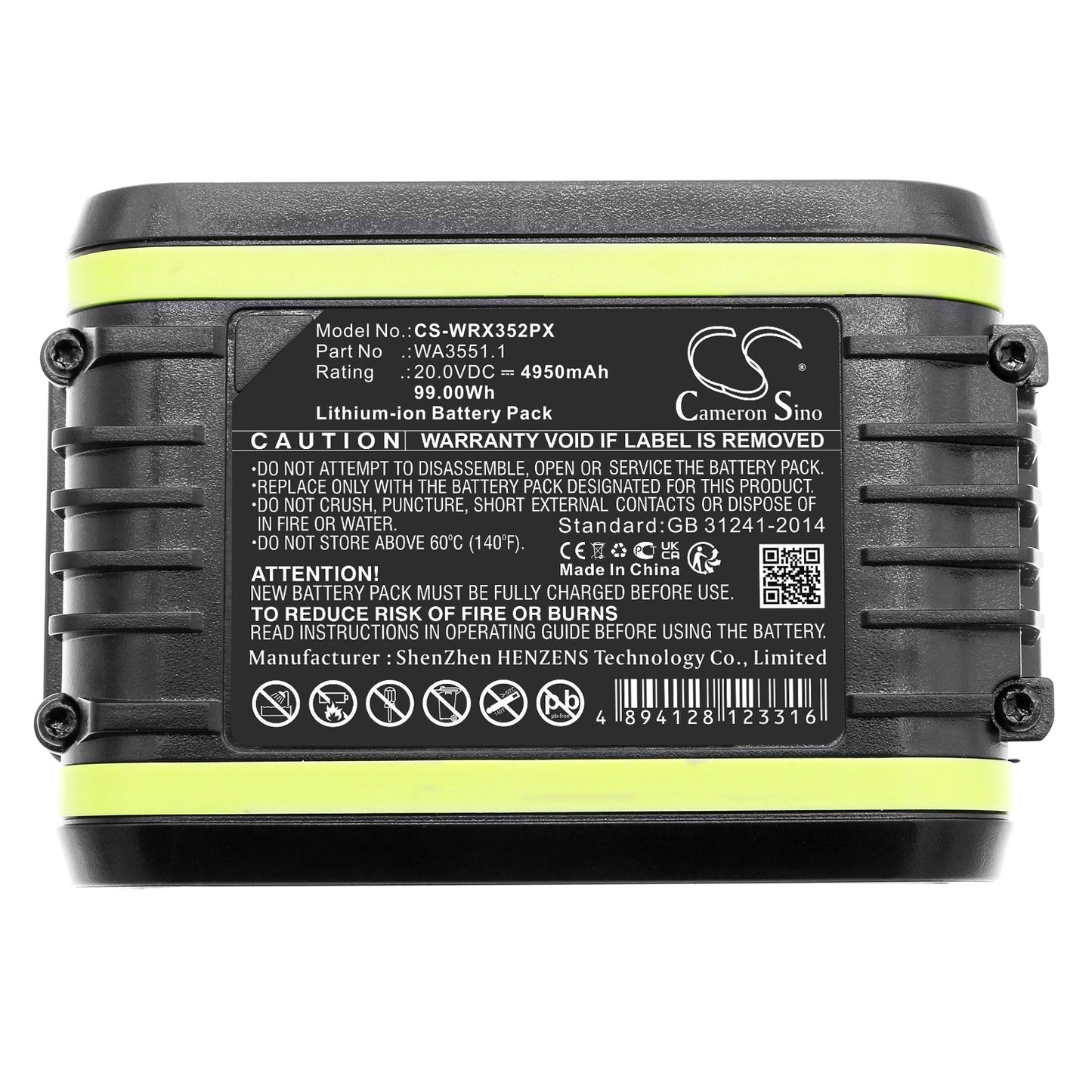 Replacement Battery for Worx RD2871 – Power Tools – 4950mAh / 99.00Wh / 20.0V