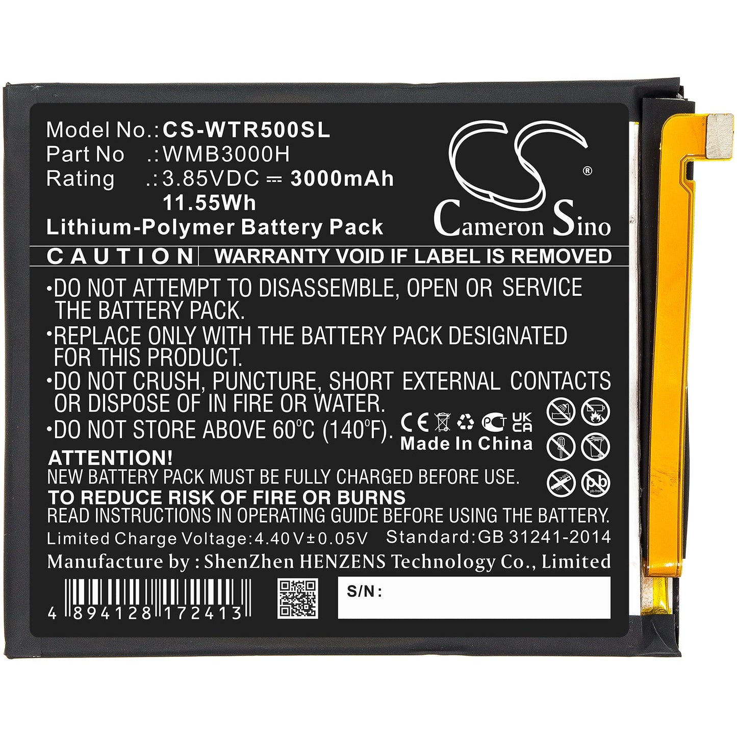 Replacement Battery for WALTON Primo R5 – Mobile, SmartPhone – 3000mAh / 11.55Wh / 3.85V