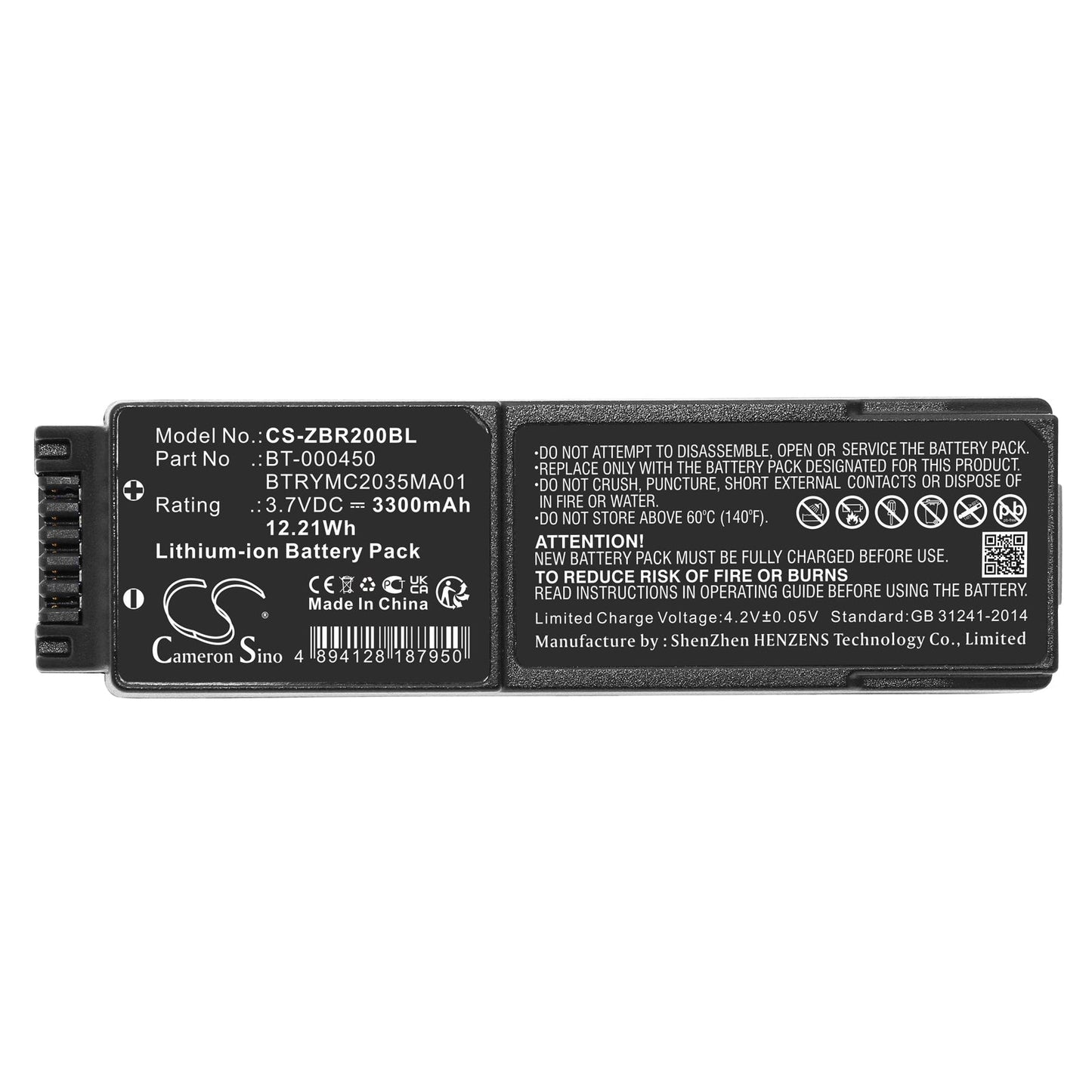 Replacement Battery for Zebra MC20 – Barcode Scanner – 3300mAh / 12.21Wh / 3.7V
