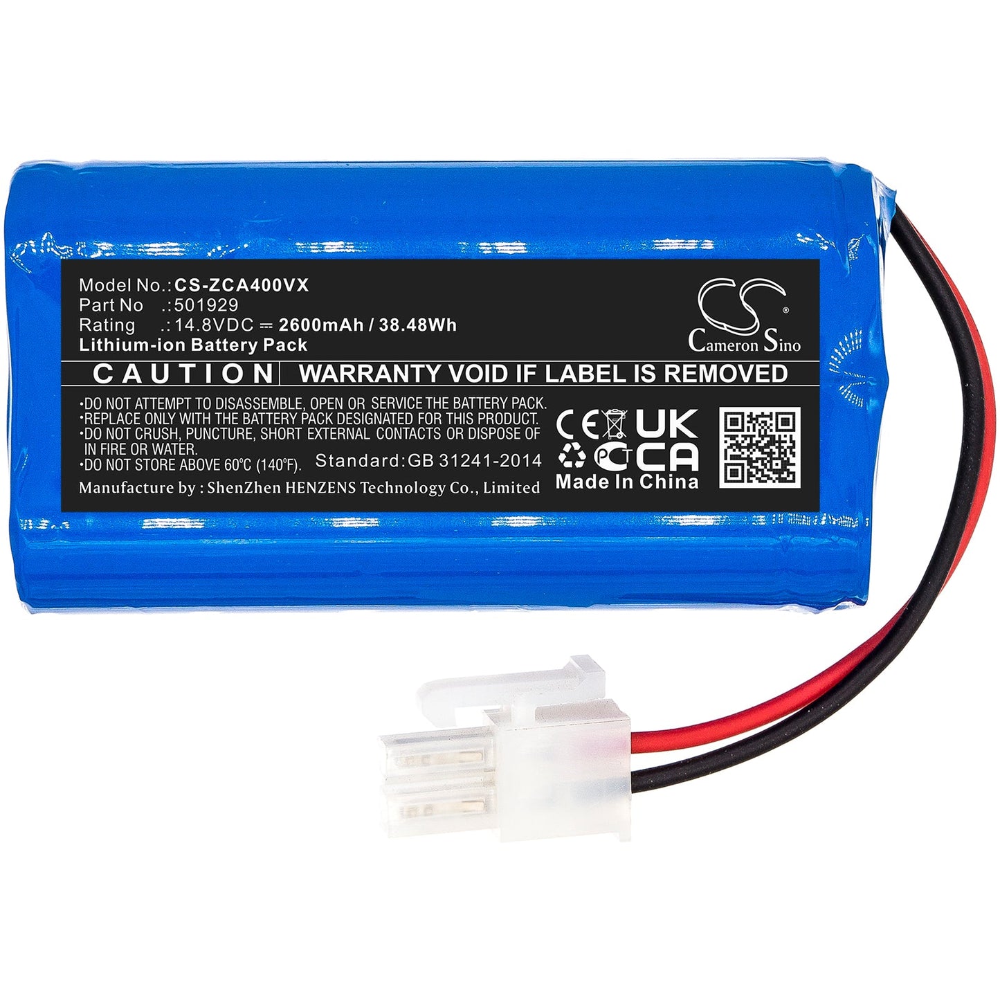 Replacement Battery for Zaco A10 Pro – Vacuum – 2600mAh / 38.48Wh / 14.8V