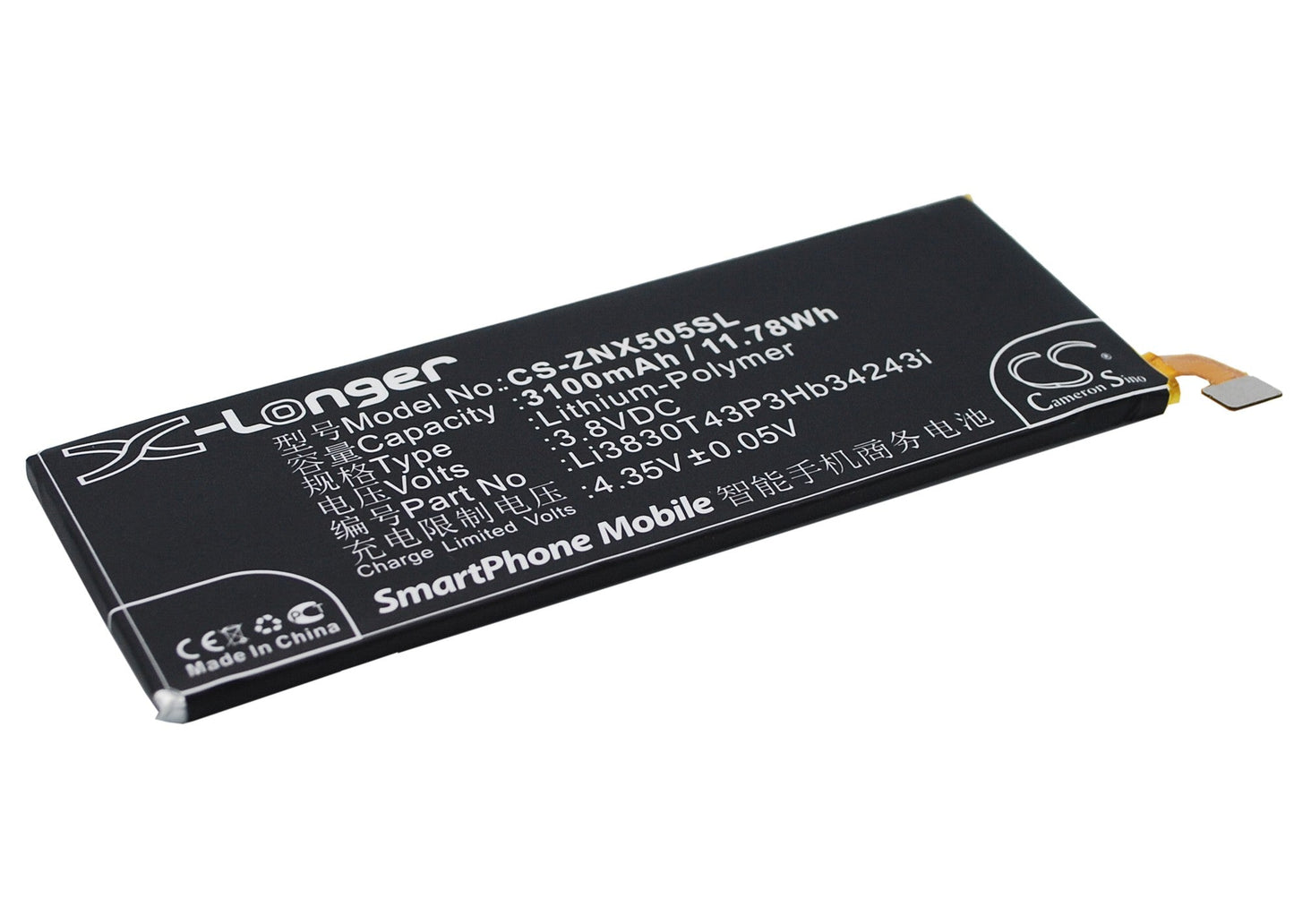 Replacement Battery for ZTE Nubia Z7 Max – Mobile, SmartPhone – 3100mAh / 11.78Wh / 3.8V