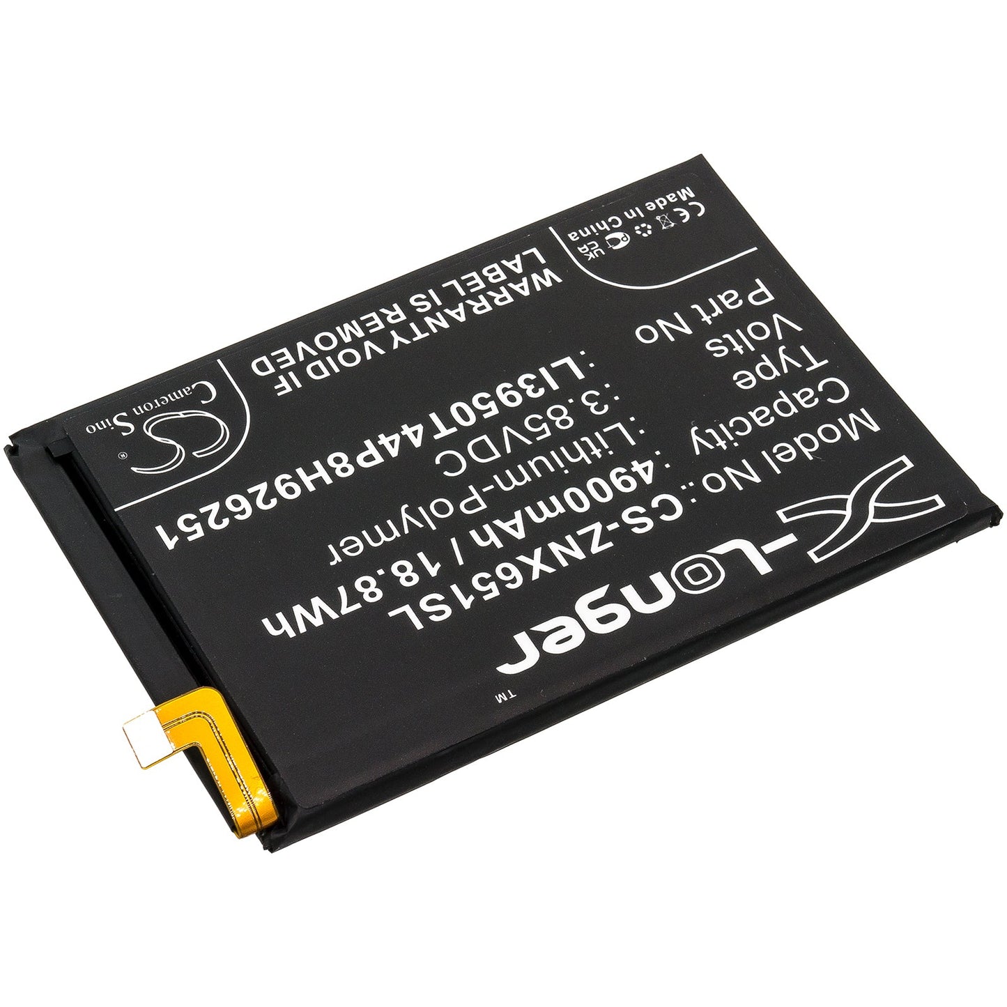 Replacement Battery for ZTE Nubia Play – Mobile, SmartPhone – 4900mAh / 18.87Wh / 3.85V