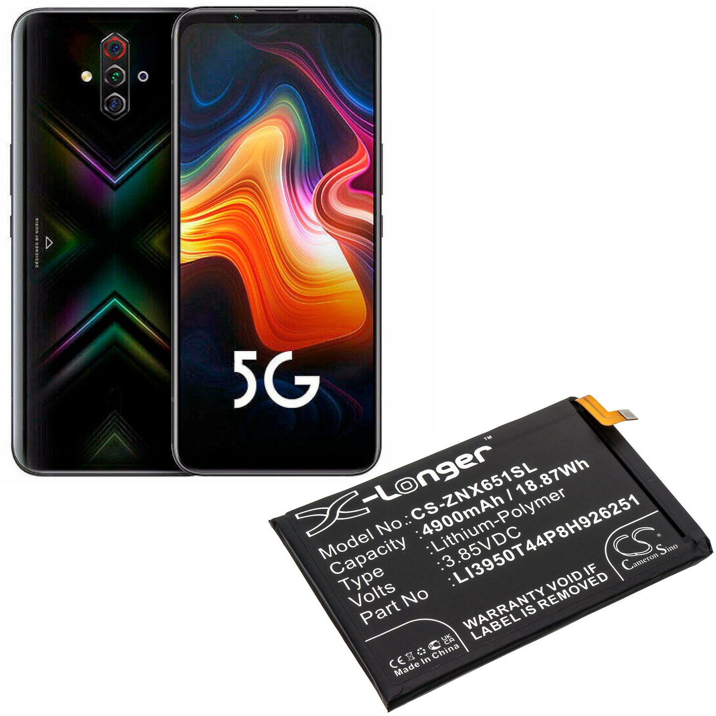 Replacement Battery for ZTE Nubia Play – Mobile, SmartPhone – 4900mAh / 18.87Wh / 3.85V