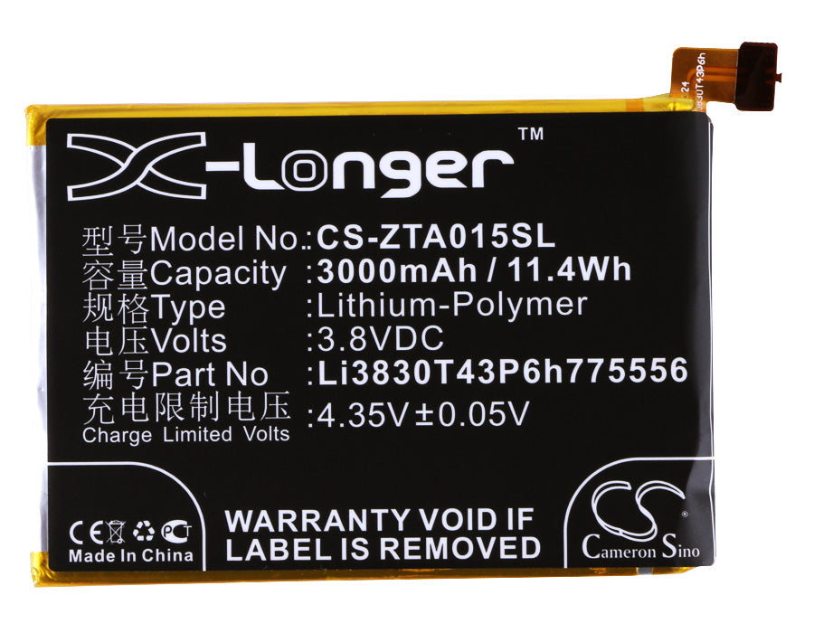 Replacement Battery for ZTE Axon A1 – Mobile, SmartPhone – 3000mAh / 11.40Wh / 3.8V