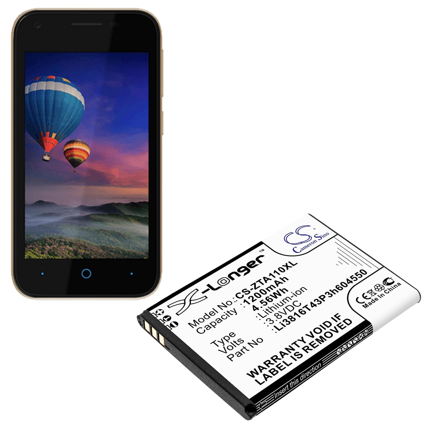 Replacement Battery for ZTE Blade A110 – Mobile, SmartPhone – 1200mAh / 4.56Wh / 3.8V