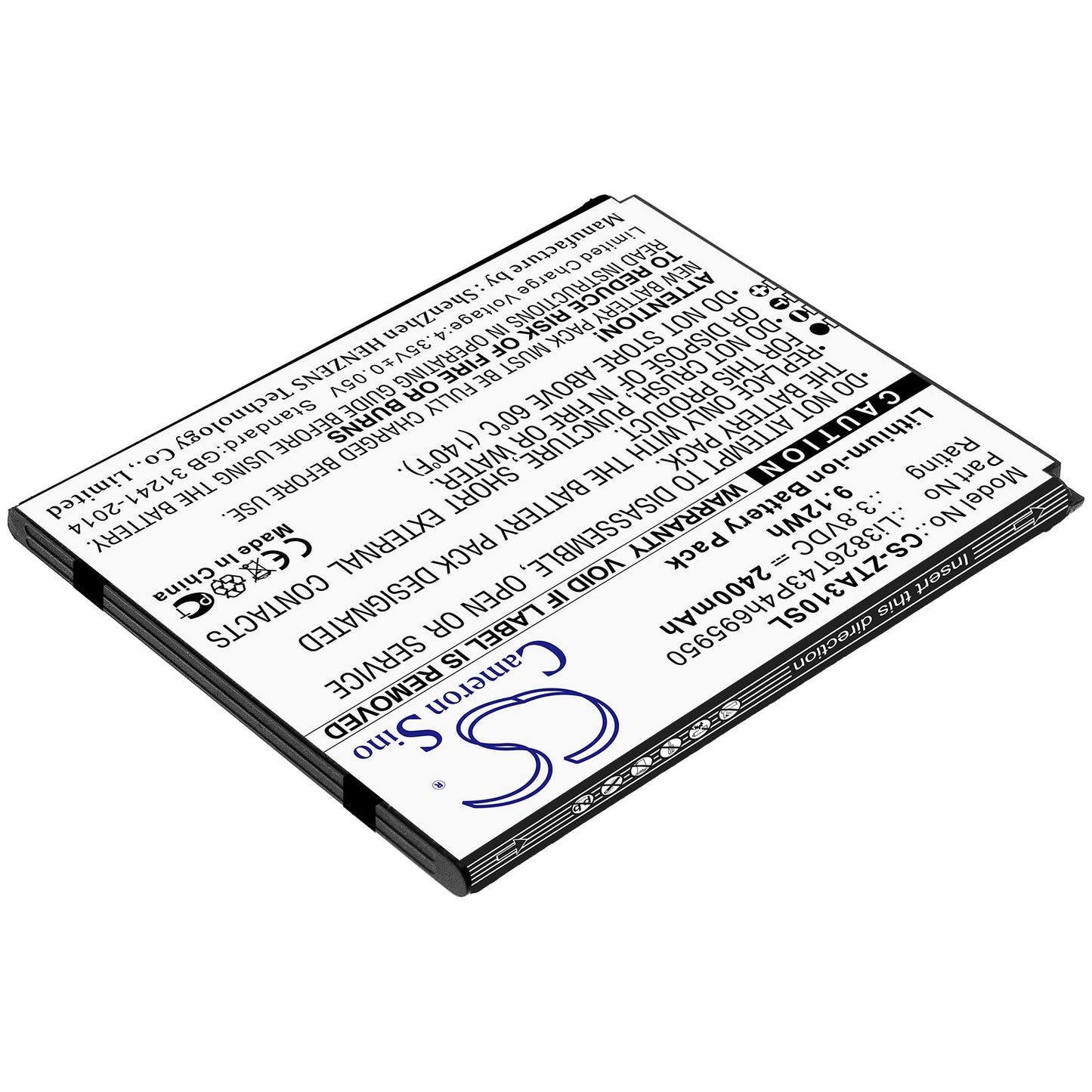 Replacement Battery for ZTE Blade A3 2020 – Mobile, SmartPhone – 2400mAh / 9.12Wh / 3.8V