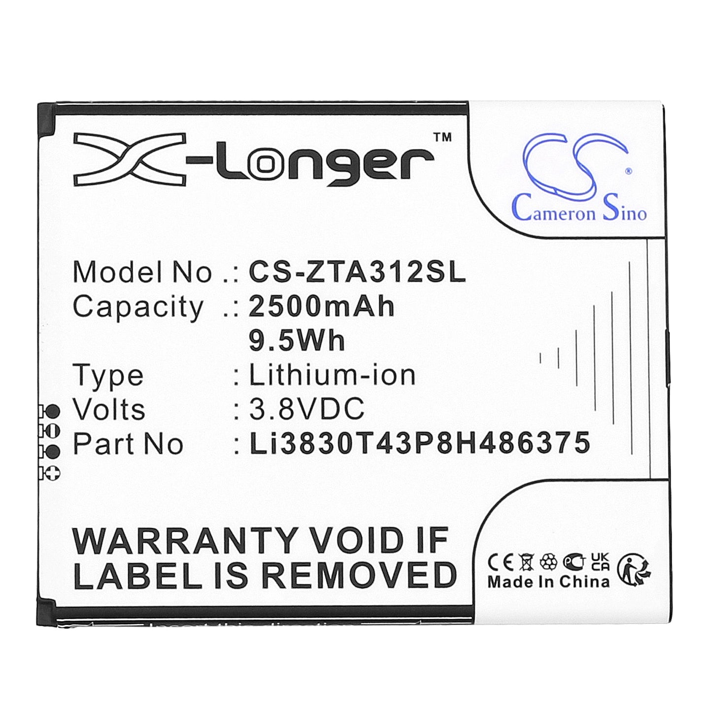Replacement Battery for ZTE Blade A31 2021 – Mobile, SmartPhone – 2500mAh / 9.5Wh / 3.8V