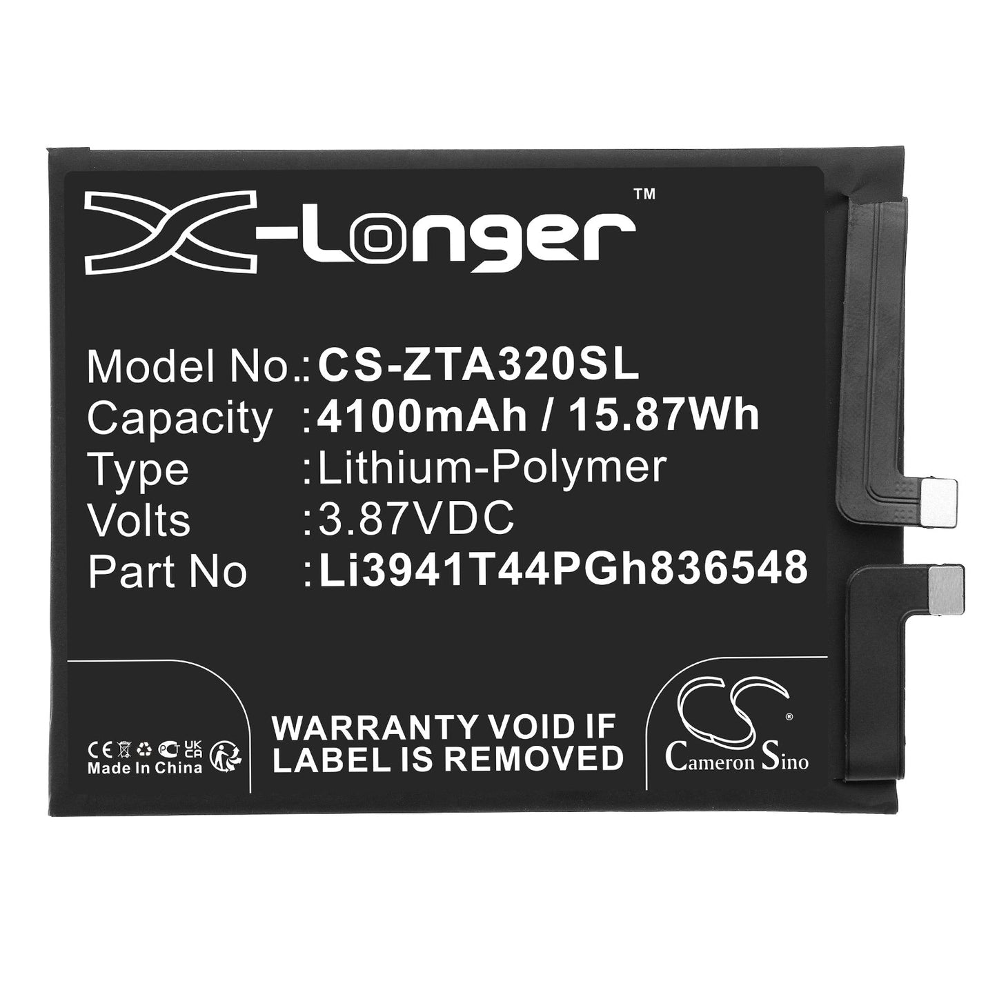 Replacement Battery for ZTE A2322 – Mobile, SmartPhone – 4100mAh / 15.87Wh / 3.87V