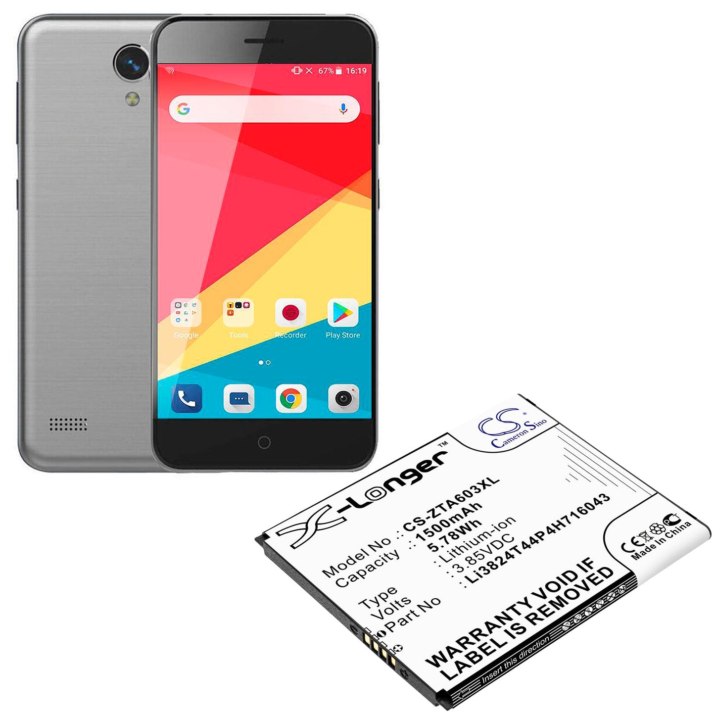 Replacement Battery for ZTE 602ZT – Mobile, SmartPhone – 1500mAh / 5.78Wh / 3.85V