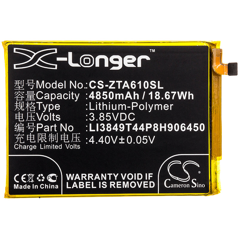 Replacement Battery for ZTE A0622 – Mobile, SmartPhone – 4850mAh / 18.67Wh / 3.85V