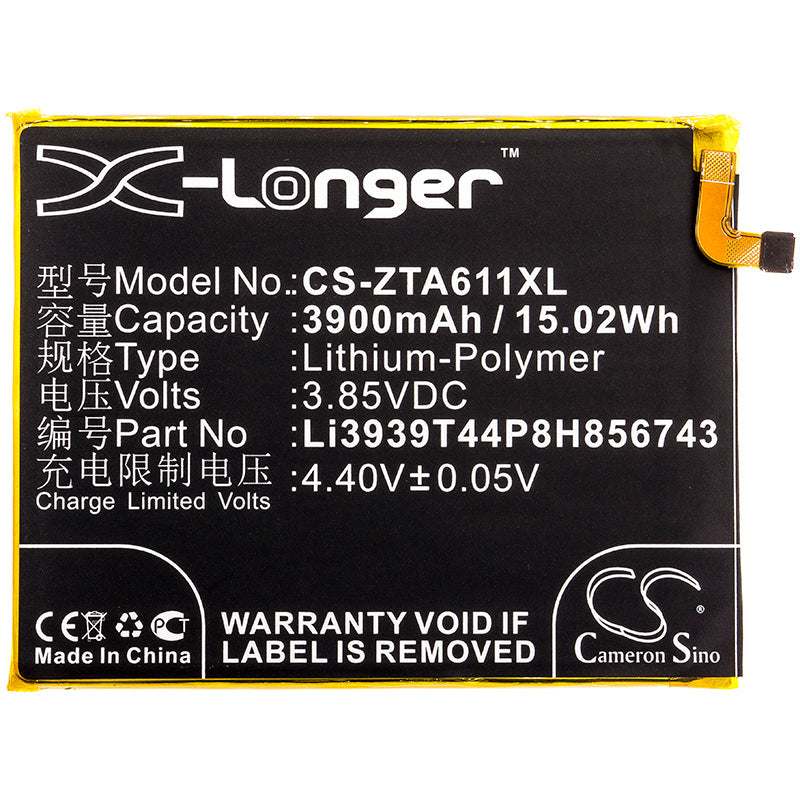 Replacement Battery for ZTE Blade A6 Max – Mobile, SmartPhone – 3900mAh / 15.02Wh / 3.85V
