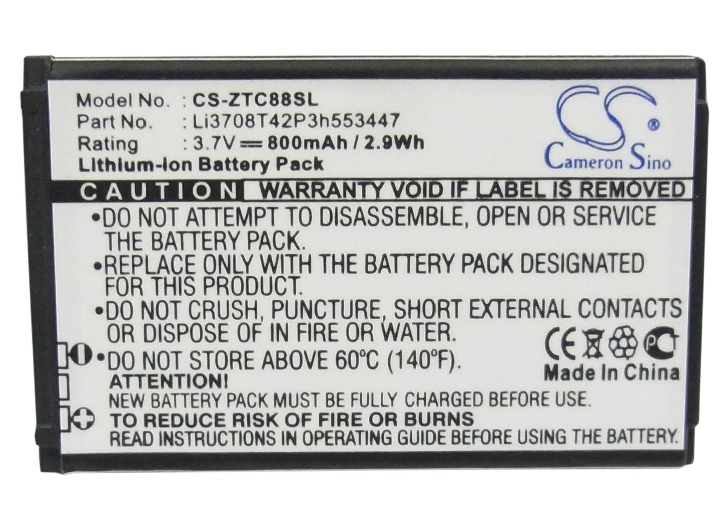 Replacement Battery for ZTE Agent – Mobile, SmartPhone – 800mAh / 2.96Wh / 3.7V