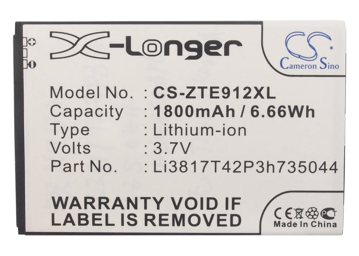 Replacement Battery for ZTE Aurora – Mobile, SmartPhone – 1800mAh / 6.66Wh / 3.7V