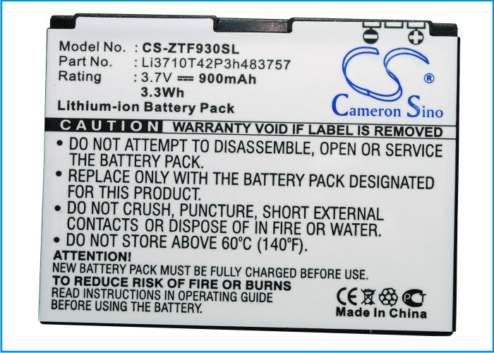 Replacement Battery for ZTE Adamant F450 – Mobile, SmartPhone – 900mAh / 3.33Wh / 3.7V