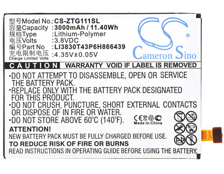 Replacement Battery for ZTE G111 – Mobile, SmartPhone – 3000mAh / 11.40Wh / 3.8V