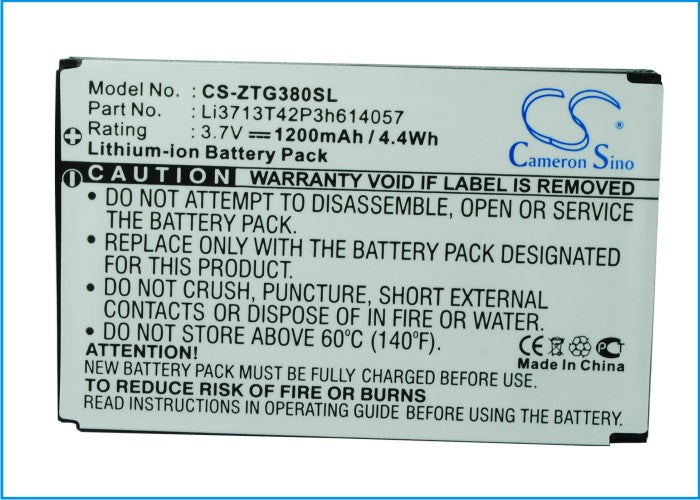 Replacement Battery for ZTE D800 – Mobile, SmartPhone – 1200mAh / 4.4Wh / 3.7V
