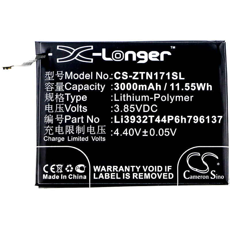 Replacement Battery for ZTE Nubia Z17 Mini – Mobile, SmartPhone – 3000mAh / 11.55Wh / 3.85V