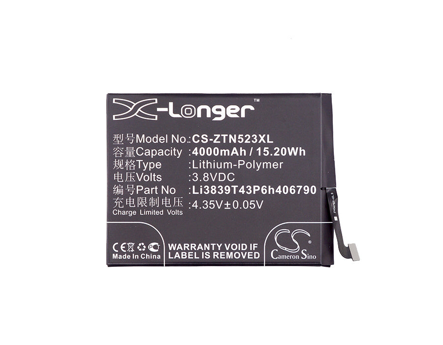 Replacement Battery for ZTE Nubia Z11 Max – Mobile, SmartPhone – 4000mAh / 15.20Wh / 3.8V