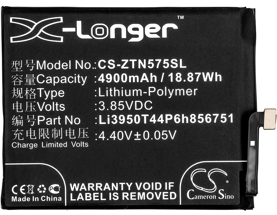 Replacement Battery for ZTE Nubia N2 – Mobile, SmartPhone – 4900mAh / 18.87Wh / 3.85V