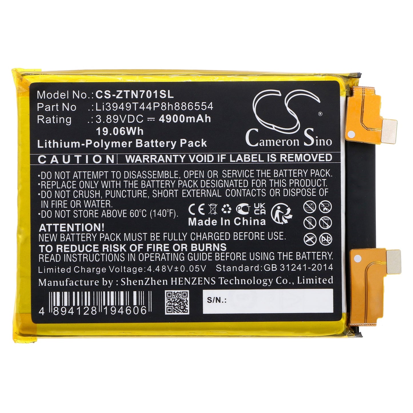 Replacement Battery for ZTE Nubia Z40 Pro – Mobile, SmartPhone – 4900mAh / 19.06Wh / 3.89V